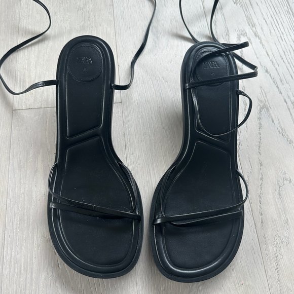Zara Lace up Kitten Heel Sandals Black Size 41 / 10 - Picture 3 of 9